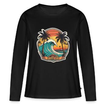 surf plage palmier soleil vacances - T-shirt manches longues Premium bio Femme - noir - Devant - Julia (174cm)