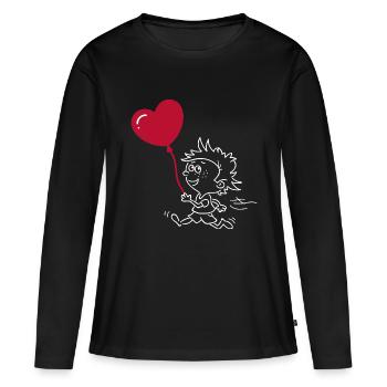 Passendes Herz Paar T-Shirt - Frauen Premium Bio Langarmshirt - Schwarz - Vorne - Julia (174cm)