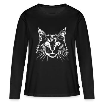 Cat, Cat Motif, Cat Face - Women's Premium Organic Long Sleeve Shirt - black - Front - Julia (174cm)