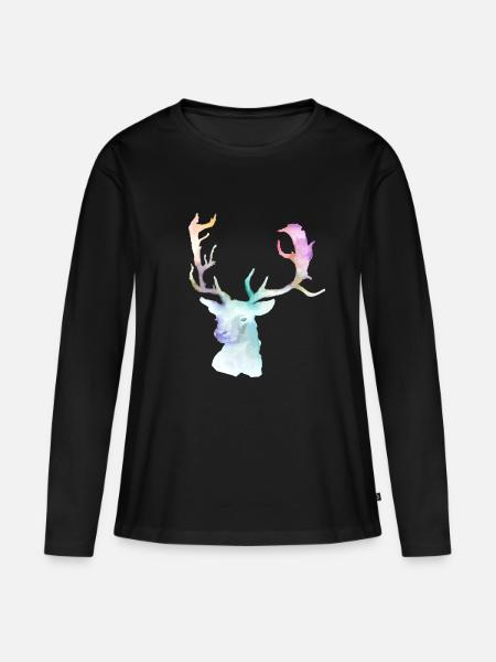 Hirsch - Frauen Premium Bio Langarmshirt - Schwarz
