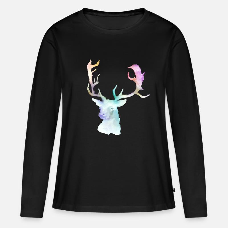 Hirsch - Frauen Premium Bio Langarmshirt - Schwarz