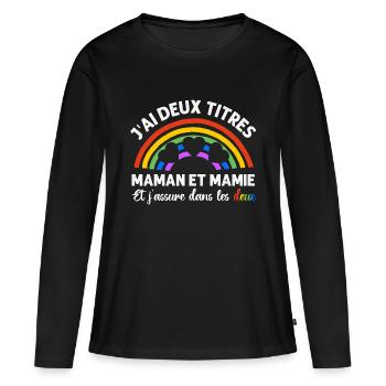 J'ai deux titres maman et mamie cadeau mère - T-shirt manches longues Premium bio Femme - noir - Devant - Julia (174cm)