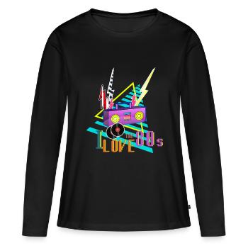 J'adore les années 80 j'aime la fête des années 80 stéréo - T-shirt manches longues Premium bio Femme - noir - Devant - Julia (174cm)