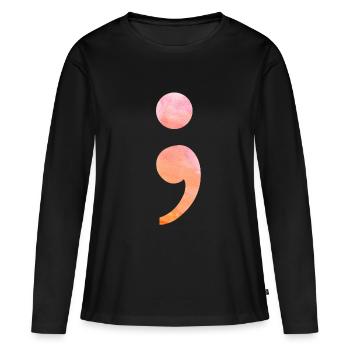 Point-virgule combattant aquarelle - T-shirt manches longues Premium bio Femme - noir - Devant - Julia (174cm)