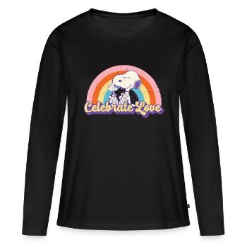 Peanuts Celebrate Love Design Mit Snoopy - Frauen Premium Bio Langarmshirt - Schwarz - Vorne - Julia (174cm)
