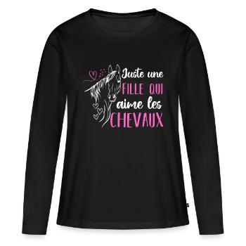 Juste une fille qui adore les chevaux cadeau - T-shirt manches longues Premium bio Femme - noir - Devant - Julia (174cm)