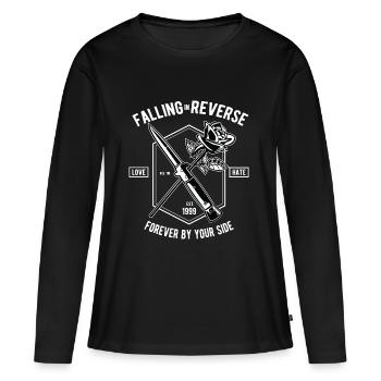 TOMBER INVERSE - amour-haine Design Chemise de relation - T-shirt manches longues Premium bio Femme - noir - Devant - Julia (174cm)