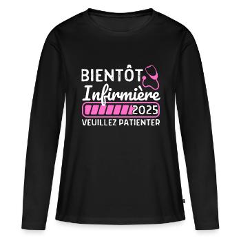Bientôt Infirmière 2025 Cadeau Future Infirmière - T-shirt manches longues Premium bio Femme - noir - Devant - Julia (174cm)