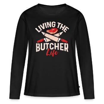 Butcher Butcher Butcher Butcher’s Gift - T-shirt manches longues Premium bio Femme - noir - Devant - Julia (174cm)