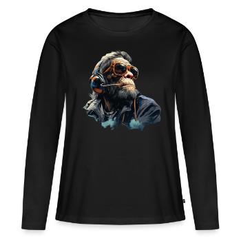 Gamer Chimp mit Headset - Frauen Premium Bio Langarmshirt - Schwarz - Vorne - Julia (174cm)