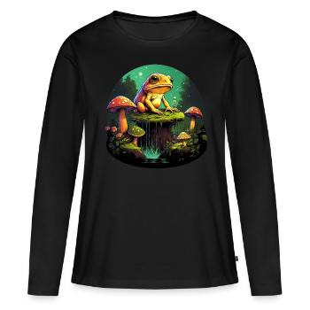 Grenouille Cottagecore dans une forêt magique - T-shirt manches longues Premium bio Femme - noir - Devant - Julia (174cm)