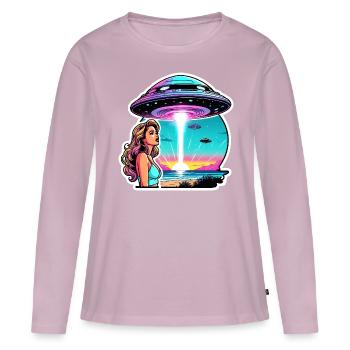 Woman is shocked by appearance of UFO. - Women's Premium Organic Long Sleeve Shirt - dusky pink - Front - Julia (174cm)