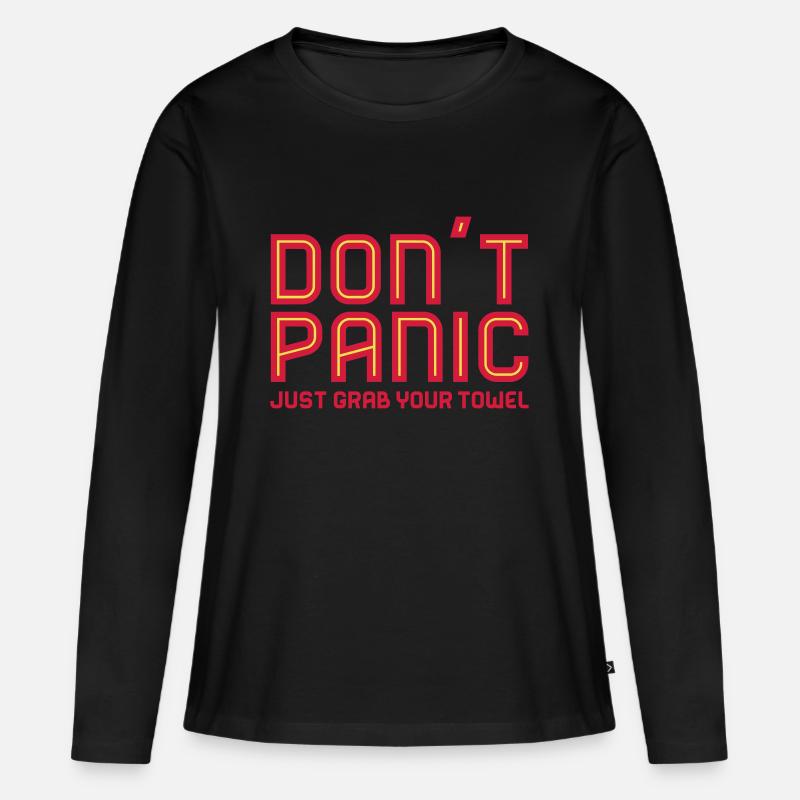 Don't Panic, Just Grab Your Towel 3 - Frauen Premium Bio Langarmshirt - Schwarz