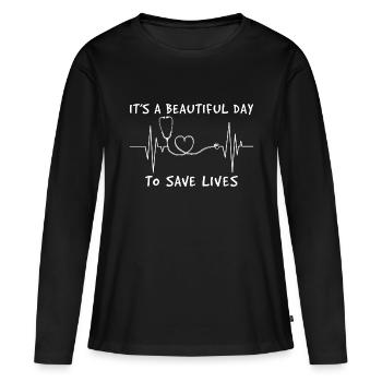 Menschenretter Sanitäter - Frauen Premium Bio Langarmshirt - Schwarz - Vorne - Julia (174cm)