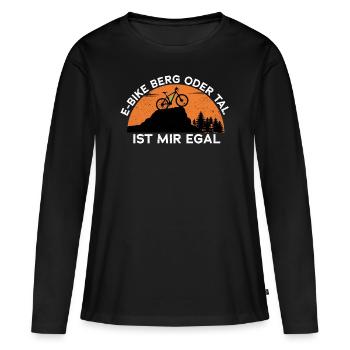e-bike berg oder tal ist mir egal - Frauen Premium Bio Langarmshirt - Schwarz - Vorne - Julia (174cm)