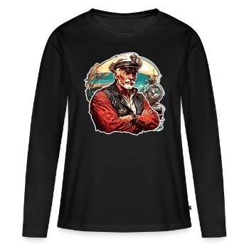 Marin / Équipage de navire / Matelot / Ancre - T-shirt manches longues Premium bio Femme - noir - Devant - Julia (174cm)