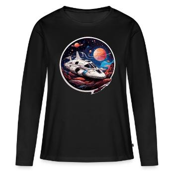 Vaisseau spatial croiseur spatial sur des planètes extraterrestres - T-shirt manches longues Premium bio Femme - noir - Devant - Julia (174cm)