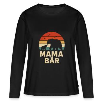 Maman ours rétro avec silhouette de bébé ours - T-shirt manches longues Premium bio Femme - noir - Devant - Julia (174cm)
