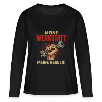 Mon atelier, mes règles ! - T-shirt manches longues Premium bio Femme - noir - Devant - Julia (174cm)