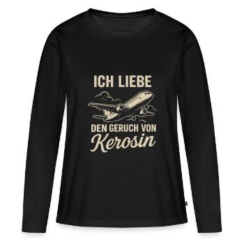 Ich liebe den Geruch von Kerosin - Frauen Premium Bio Langarmshirt - Schwarz - Vorne - Julia (174cm)