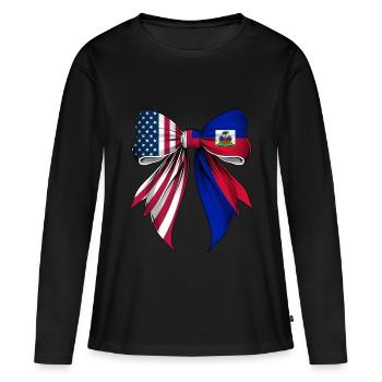 Coquette Boucle Haïti Racines Patrimoine - T-shirt manches longues Premium bio Femme - noir - Devant - Julia (174cm)