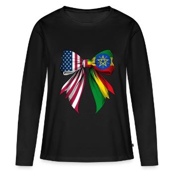 Coquette Boucle Ethiopie Racines Héritage - T-shirt manches longues Premium bio Femme - noir - Devant - Julia (174cm)