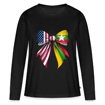 Coquette Arc Racines Birmanes Héritage Birmane Fierté - T-shirt manches longues Premium bio Femme - noir - Devant - Julia (174cm)