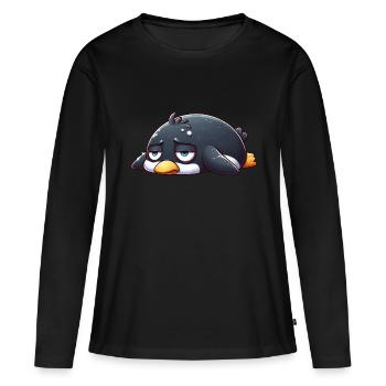 Pingouin fatigué, triste, mou et apathique - T-shirt manches longues Premium bio Femme - noir - Devant - Julia (174cm)