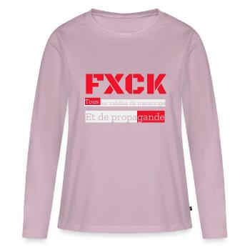 FXCK Les médias - T-shirt manches longues Premium bio Femme - rose poudré - Devant - Julia (174cm)