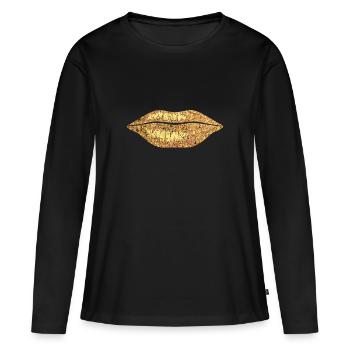 Kiss Lips Kiss Rouge À Lèvres Sexy Or - T-shirt manches longues Premium bio Femme - noir - Devant - Julia (174cm)