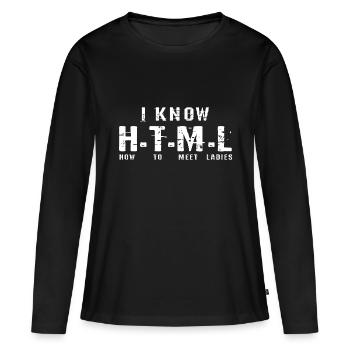 HTML Programmierer - Frauen Premium Bio Langarmshirt - Schwarz - Vorne - Julia (174cm)