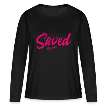 Sauvé par la grâce Des cadeaux chrétiens - T-shirt manches longues Premium bio Femme - noir - Devant - Julia (174cm)