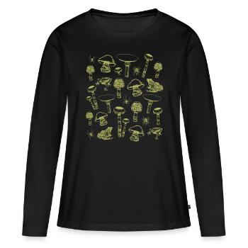 Green Magic Mushrooms & Frogs - Women's Premium Organic Long Sleeve Shirt - black - Front - Julia (174cm)