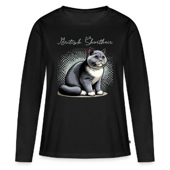 Style de bande dessinée British Shorthair - T-shirt manches longues Premium bio Femme - noir - Devant - Julia (174cm)