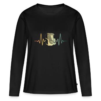 Herzschlag Strandkorb | Nordsee Vibes - Frauen Premium Bio Langarmshirt - Schwarz - Vorne - Julia (174cm)