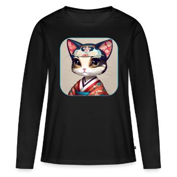 Cute asian lucky cat - Women's Premium Organic Long Sleeve Shirt - black - Front - Julia (174cm)