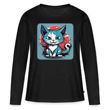 Coole freche Katze - Frauen Premium Bio Langarmshirt - Schwarz - Vorne - Julia (174cm)