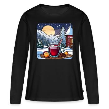 Vin chaud chaud en hiver - T-shirt manches longues Premium bio Femme - noir - Devant - Julia (174cm)