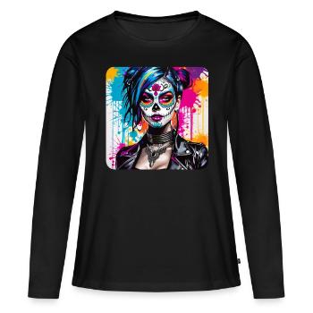 Dia de los Muertos Femme - T-shirt manches longues Premium bio Femme - noir - Devant - Julia (174cm)