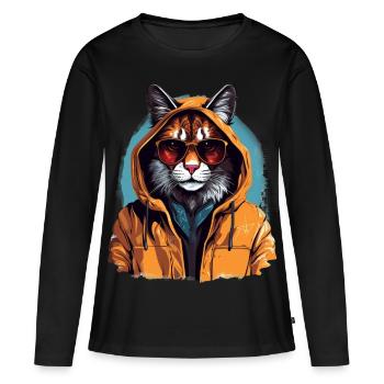 Streetstyle-Luchs | Luchs-Liebhaber - Frauen Premium Bio Langarmshirt - Schwarz - Vorne - Julia (174cm)