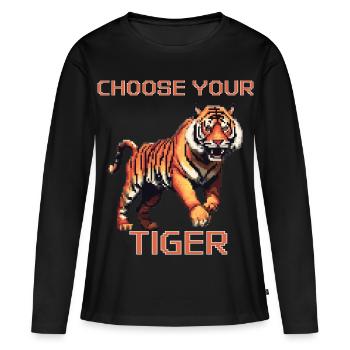 Wählen Sie Ihren Tiger | 8bit Tiger Abenteuer - Frauen Premium Bio Langarmshirt - Schwarz - Vorne - Julia (174cm)