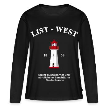 Leuchtturm List-West, Zeichnung mit Information - Frauen Premium Bio Langarmshirt - Schwarz - Vorne - Julia (174cm)