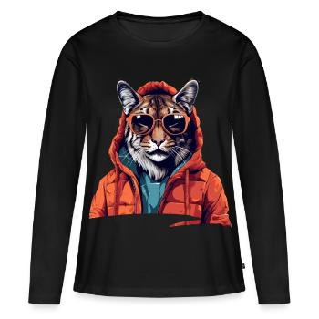 Streetstyle-Luchs | Luchs-Liebhaber - Frauen Premium Bio Langarmshirt - Schwarz - Vorne - Julia (174cm)