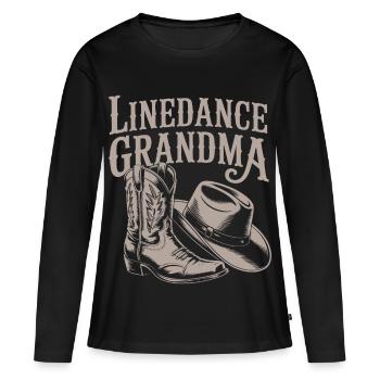 Linedance Oma Westernlook - Frauen Premium Bio Langarmshirt - Schwarz - Vorne - Julia (174cm)