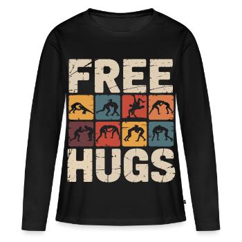 Étreinte de catcheur – Câlins gratuits, slogan rétro - T-shirt manches longues Premium bio Femme - noir - Devant - Julia (174cm)