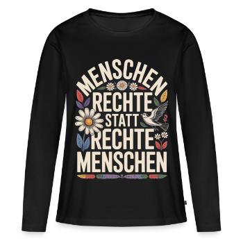 Menschenrechte statt rechte Menschen Statement - Frauen Premium Bio Langarmshirt - Schwarz - Vorne - Julia (174cm)