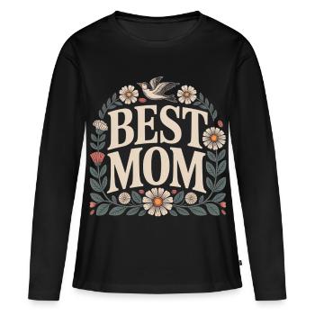 Meilleur cadeau fleuri pour maman : oreiller de chemise - T-shirt manches longues Premium bio Femme - noir - Devant - Julia (174cm)