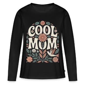 Cool Mom Retro Floral Motif Floral - Women's Premium Organic Long Sleeve Shirt - black - Front - Julia (174cm)