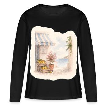 Zitronen am Meer – Markt des Südens - Frauen Premium Bio Langarmshirt - Schwarz - Vorne - Julia (174cm)