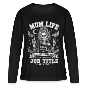 Mom Life Chaos Coordinator Mama Skull Tattoo Art - Frauen Premium Bio Langarmshirt - Schwarz - Vorne - Julia (174cm)